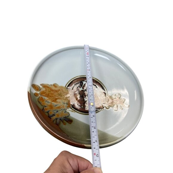 Studio Pottery Abstract White Brown Stoneware Serving Bowl 11.5"x2.5" SKU 9315 - Picture 5 of 10